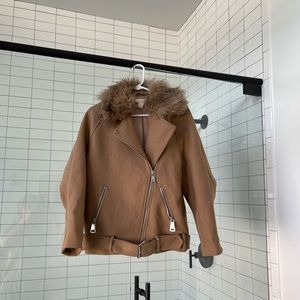 H&M tan faux fur bomber jacket